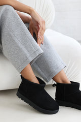Janessa Mini Black Faux-Suede Fur Lined Ankle Boots