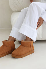 Janessa Mini Chestnut Faux-Suede Fur Lined Ankle Boots