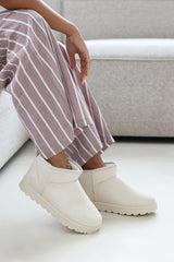 Eveline Cream Slip On Ankle Boots With Flat Sole
