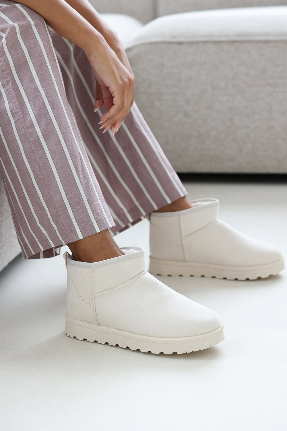 Eveline Cream Slip On Ankle Boots With Flat Sole