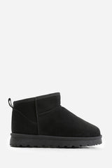Janessa Mini Black Faux-Suede Fur Lined Ankle Boots