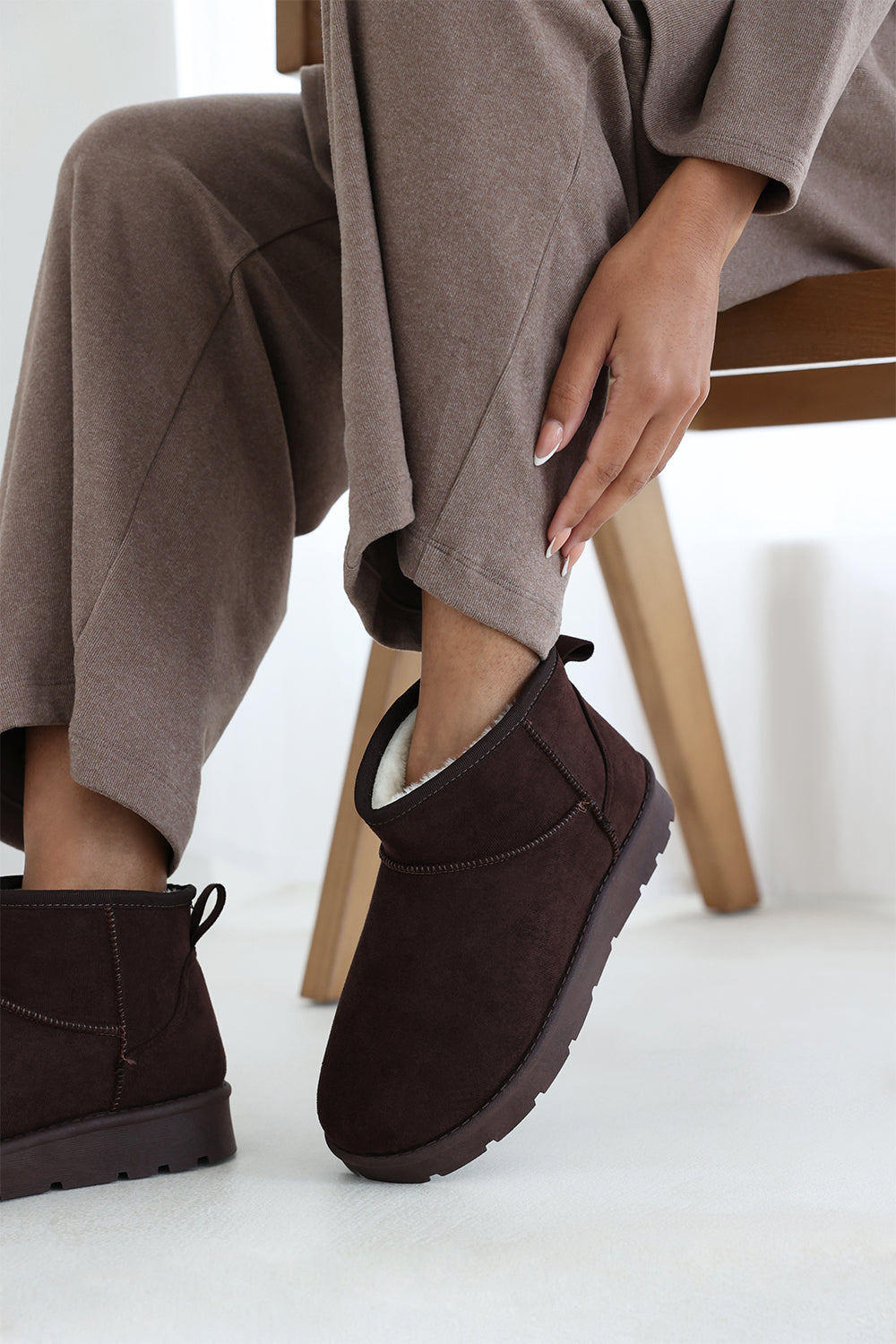 Maple Faux Fur Lining Ankle Boots In Brown Suede