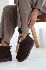 Maple Faux Fur Lining Ankle Boots In Brown Suede