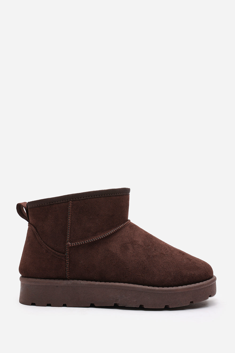 Suri Mini Brown Faux-Suede Fur Lined Ankle Slipper Boots