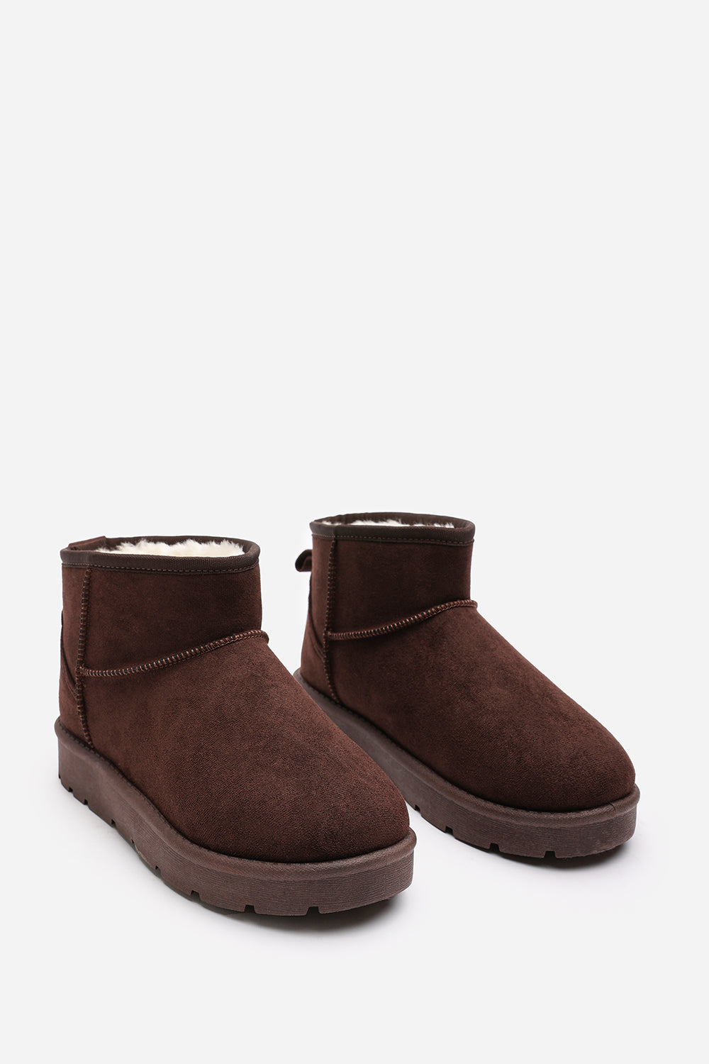 Janessa Mini Brown Faux-Suede Fur Lined Ankle Boots