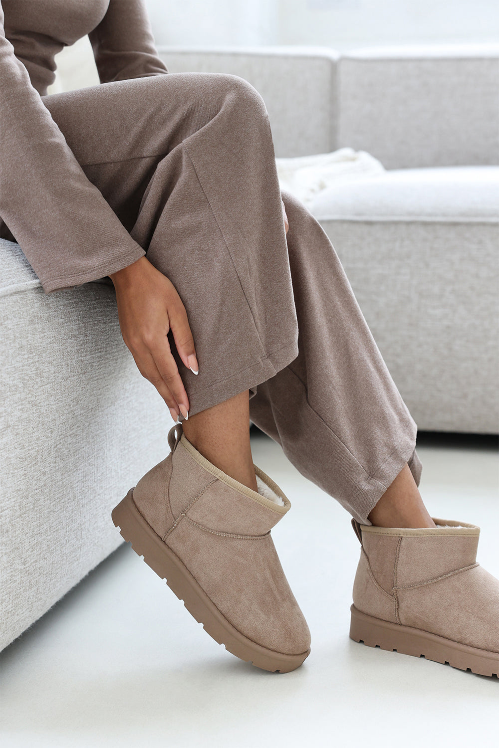 Janessa Mini Camel Faux-Suede Fur Lined Ankle Boots