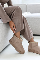Janessa Mini Camel Faux-Suede Fur Lined Ankle Boots