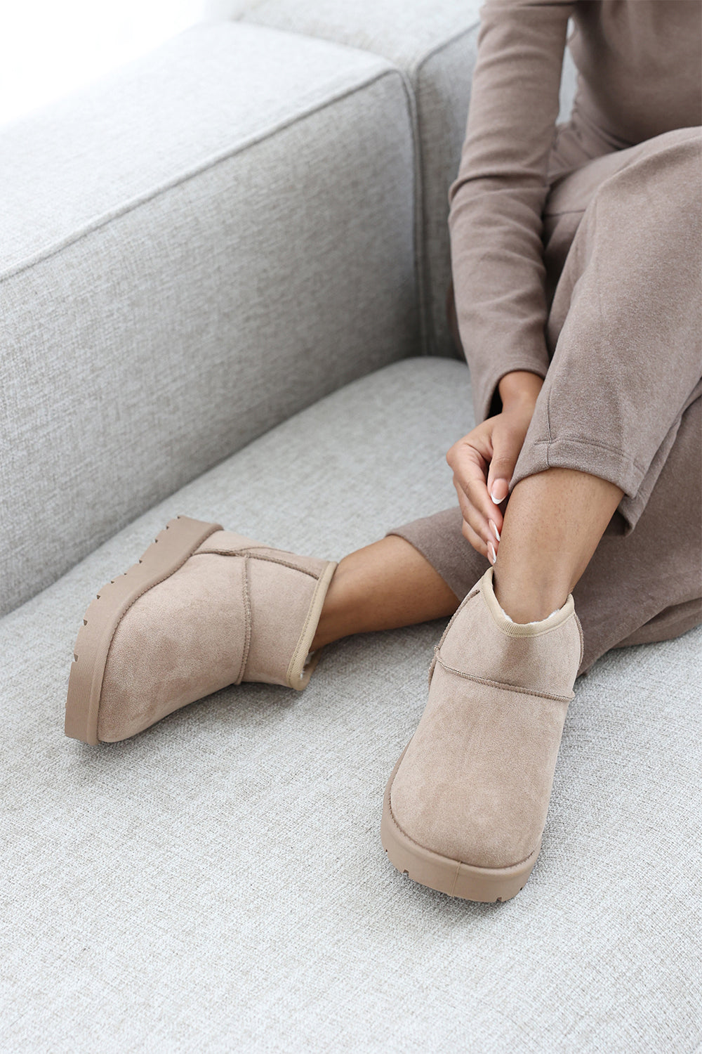 Eveline Camel Slip On Ankle Boots With Flat Sole