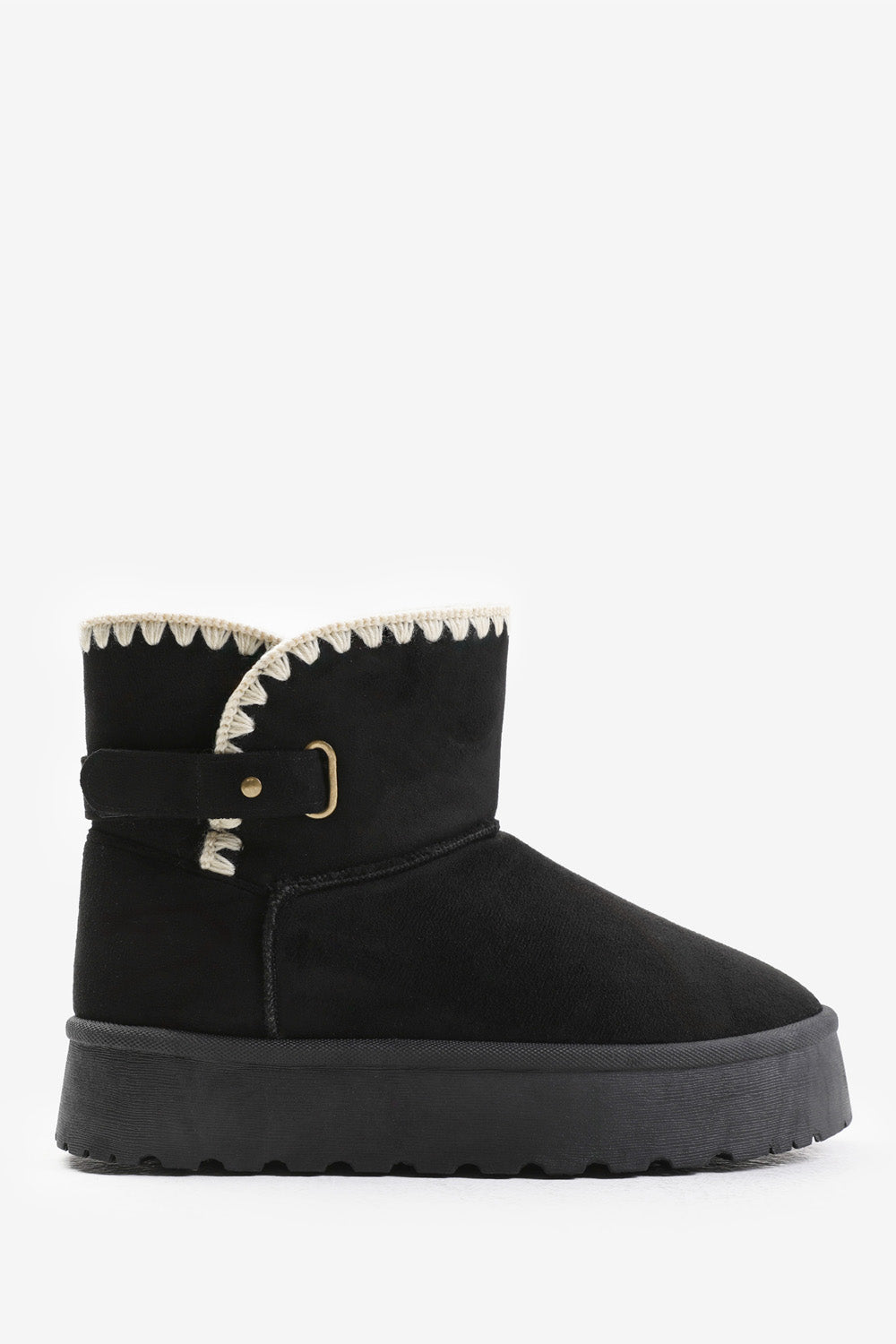 CALLA FLATFORM FUR LINING ANKLE BOOT WITH VELCRO FASTENING IN BLACK SUEDE