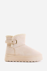 CALLA FLATFORM FUR LINING ANKLE BOOT WITH VELCRO FASTENING IN CREAM SUEDE