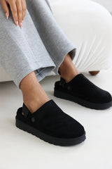 Kamila Cosy Adjustable Sling Back Black Faux-Suede Shoes