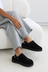 Kamila Cosy Adjustable Sling Back Black Faux-Suede Shoes
