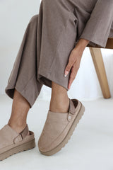 Uriah Camel Suede Clog Boots With Slingback Strap