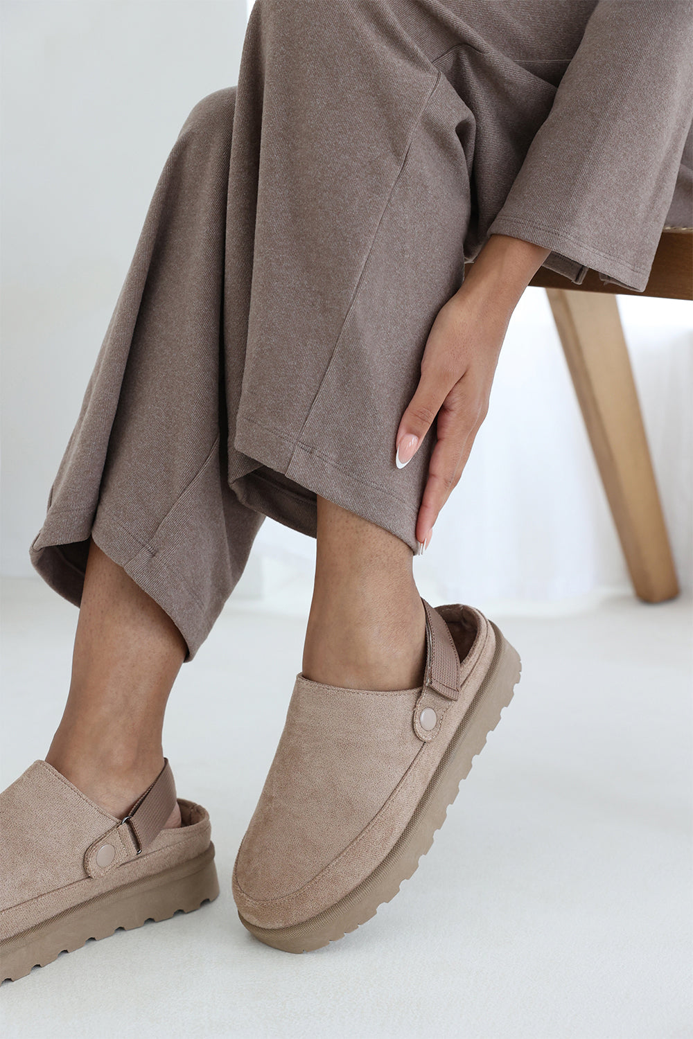 Taliah Cosy Adjustable Sling Back Camel Faux-Suede Slippers