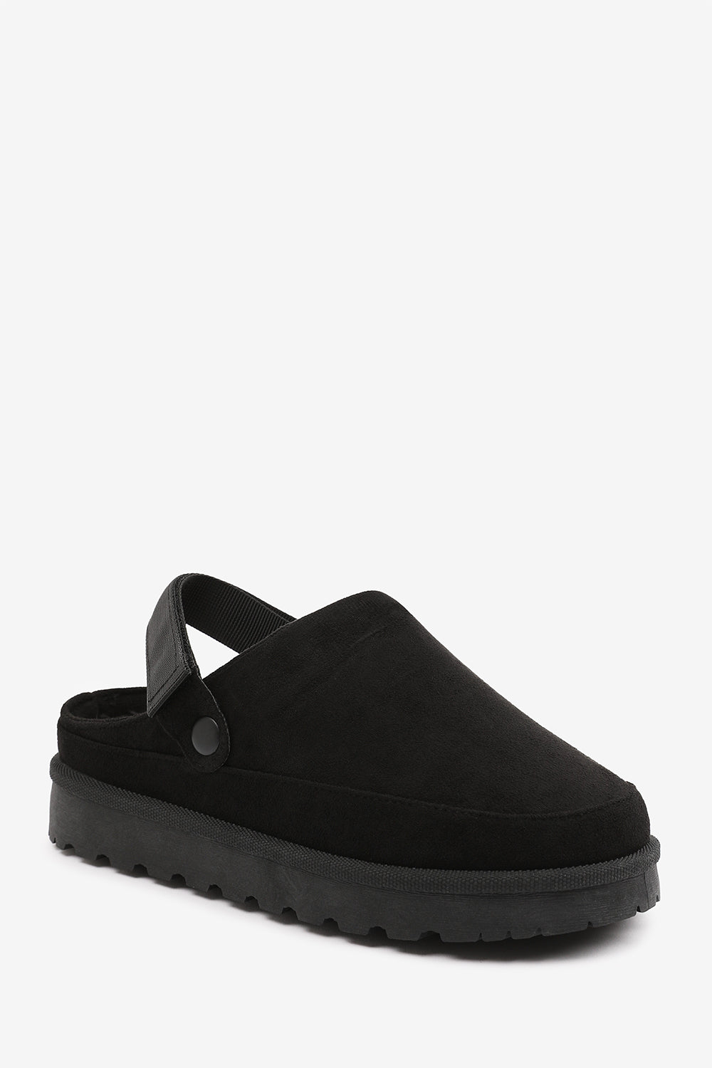 Taliah Cosy Adjustable Sling Back Black Faux-Suede Slippers