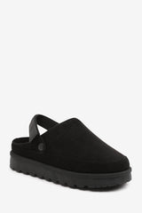 Taliah Cosy Adjustable Sling Back Black Faux-Suede Slippers