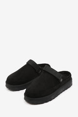 Kamila Cosy Adjustable Sling Back Black Faux-Suede Shoes