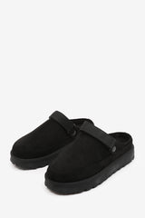 ALONDRA SLIP ON ADJUSTABLE STRAP MINI BOOTS IN BLACK SUEDE