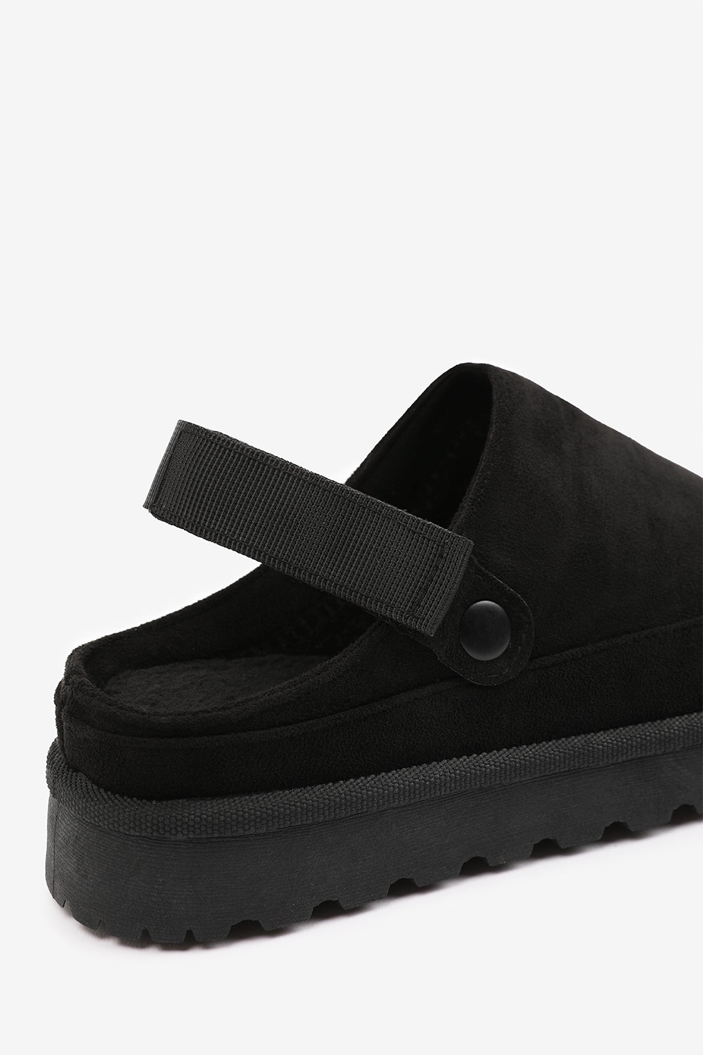 Taliah Cosy Adjustable Sling Back Black Faux-Suede Slippers