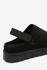 Kamila Cosy Adjustable Sling Back Black Faux-Suede Shoes