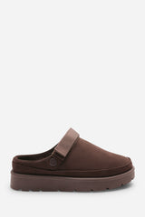 Uriah Brown Suede Clog Boots With Slingback Strap