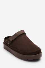 Taliah Cosy Adjustable Sling Back Brown Faux-Suede Slippers