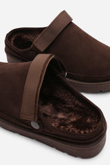 Kamila Cosy Adjustable Sling Back Brown Faux-Suede Shoes