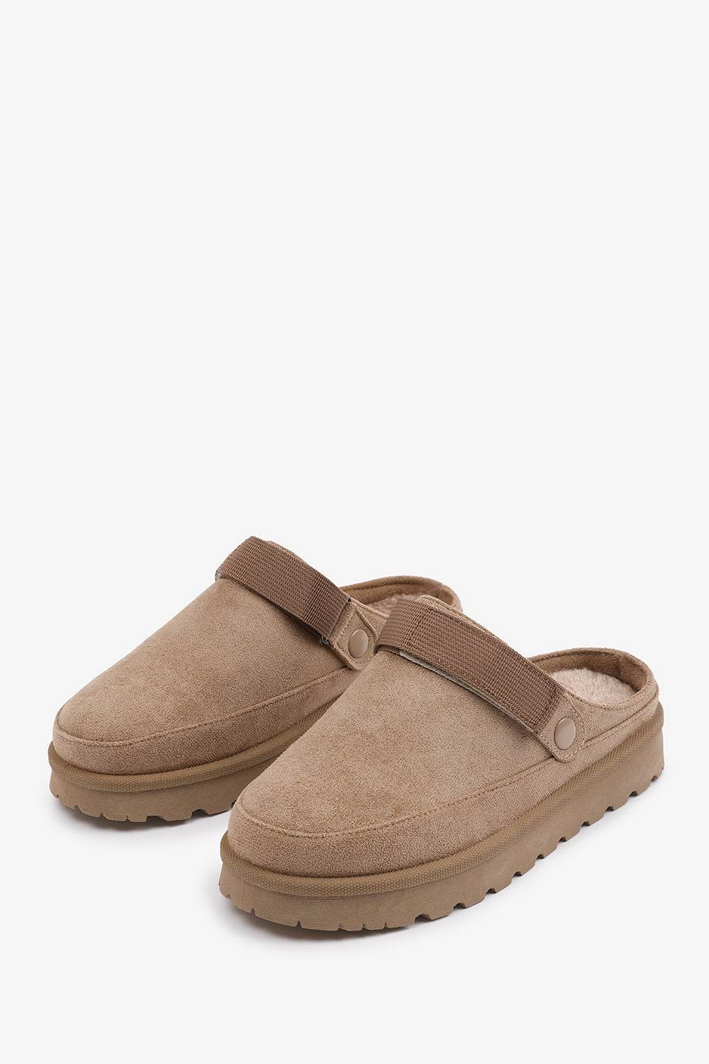 ALONDRA SLIP ON ADJUSTABLE STRAP MINI BOOTS IN CAMEL SUEDE