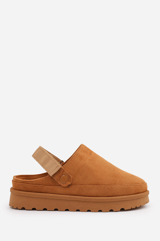 ALONDRA SLIP ON ADJUSTABLE STRAP MINI BOOTS IN CHESTNUT SUEDE