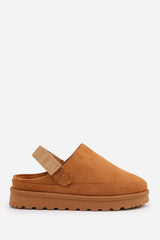 Kamila Cosy Adjustable Sling Back Chestnut Faux-Suede Shoes