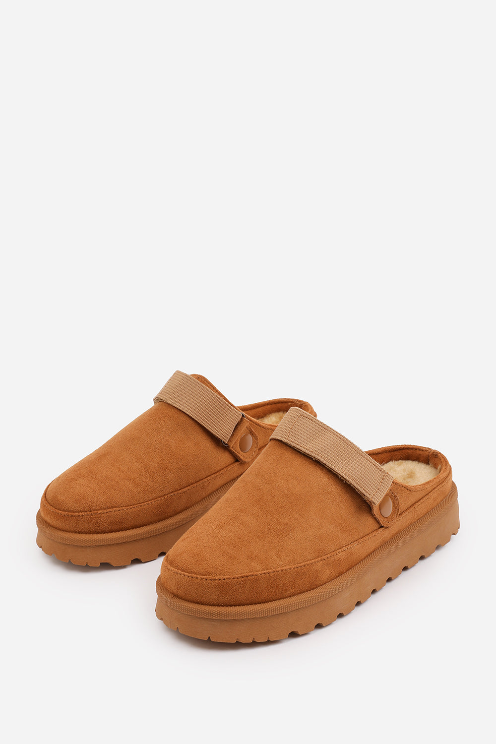 Taliah Cosy Adjustable Sling Back Chestnut Faux-Suede Slippers