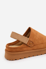 Kamila Cosy Adjustable Sling Back Chestnut Faux-Suede Shoes