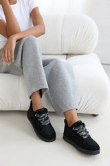 Lumina Black Suede Low Top Trainer with mesh panel and Faux fur lining