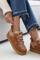 Lumina Chestnut Suede Low Top Trainer with mesh panel and Faux fur lining
