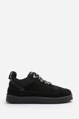 Umber Black Suede Low Top Trainer Slipper with Faux fur lining