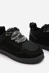 Umber Black Suede Low Top Trainer Slipper with Faux fur lining