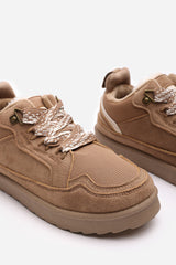 Lumina Camel Suede Low Top Trainer with mesh panel and Faux fur lining