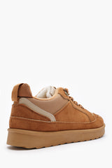 Elara Chestnut Suede Lace-Up Trainers with Chunky Sole and Mesh Panel