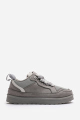 Umber Grey Suede Low Top Trainer Slipper with Faux fur lining