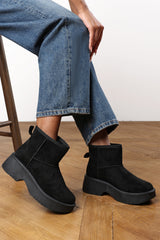 Darcy Platform Ankle Boots in Black Faux Suede