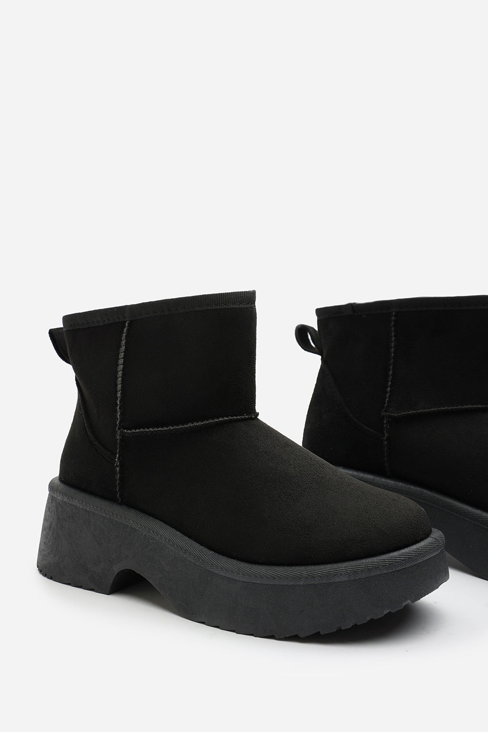 Darcy Platform Ankle Boots in Black Faux Suede