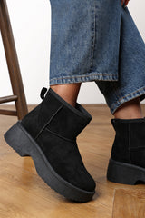 Darcy Platform Ankle Boots in Black Faux Suede
