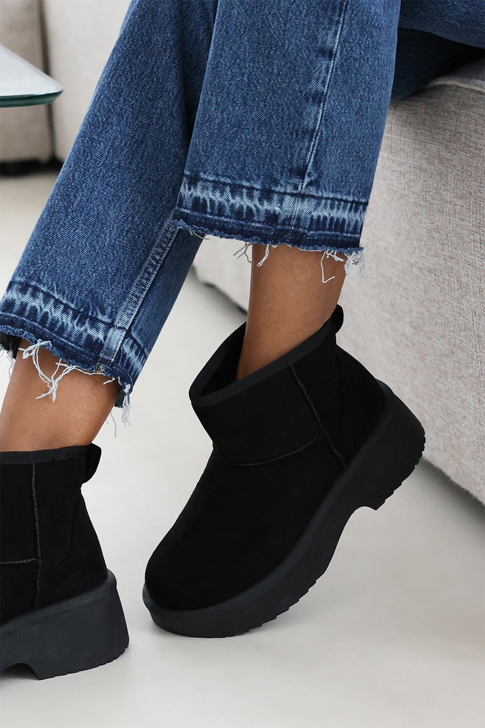 Zandra Black Suede Platform Ankle Boots