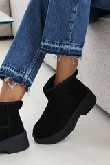 Zandra Black Suede Platform Ankle Boots