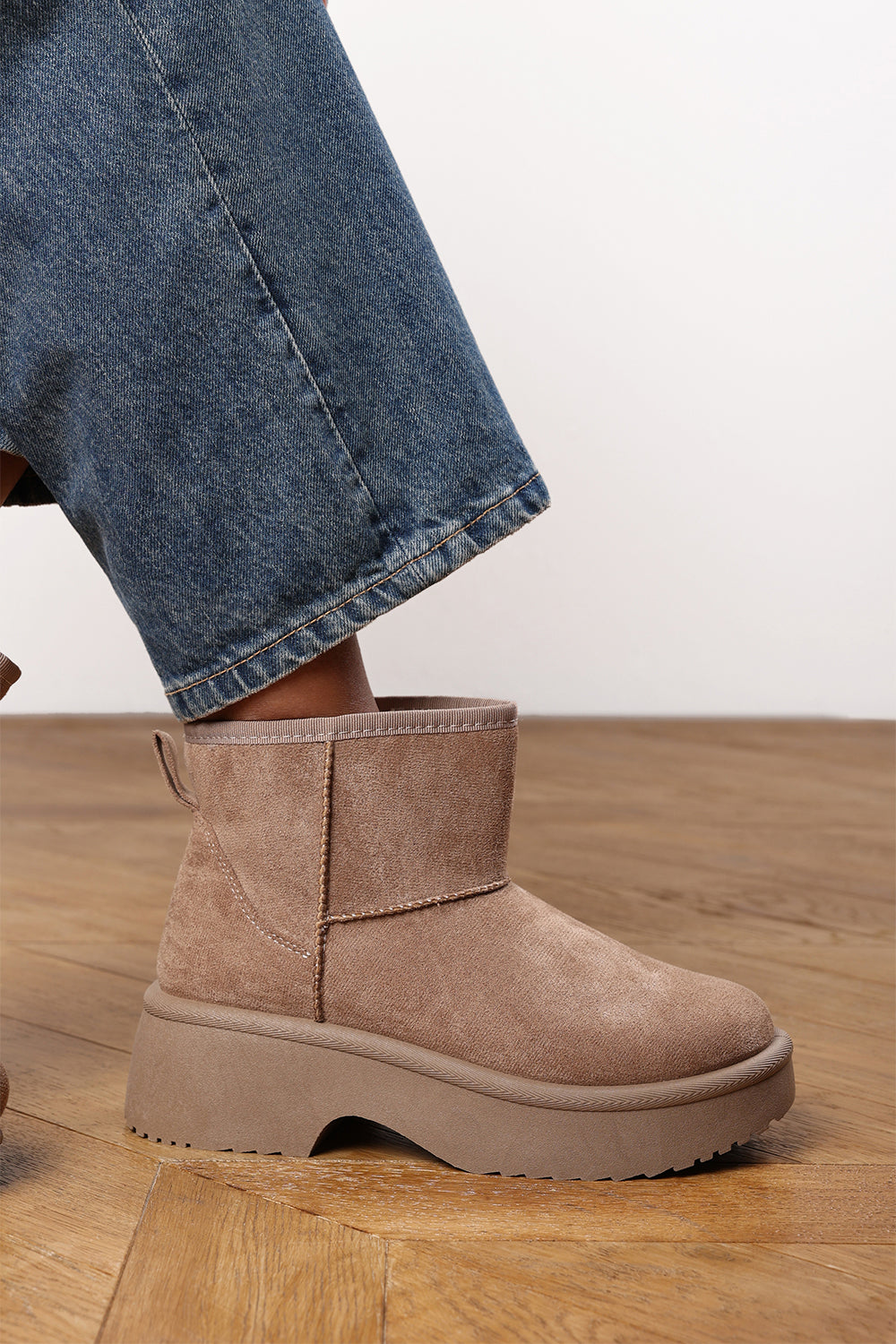 Darcy Platform Ankle Boots in Camel Faux Suede