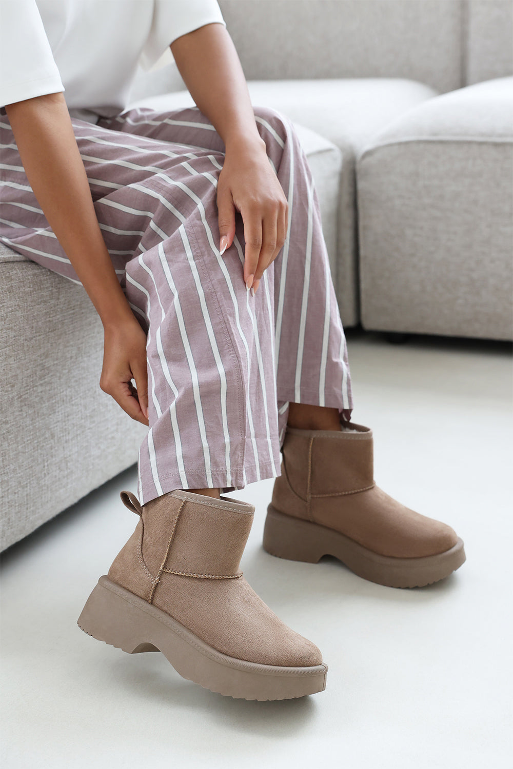 Zandra Camel Suede Platform Ankle Boots