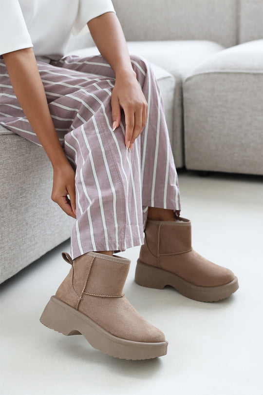 Zandra Camel Suede Platform Ankle Boots