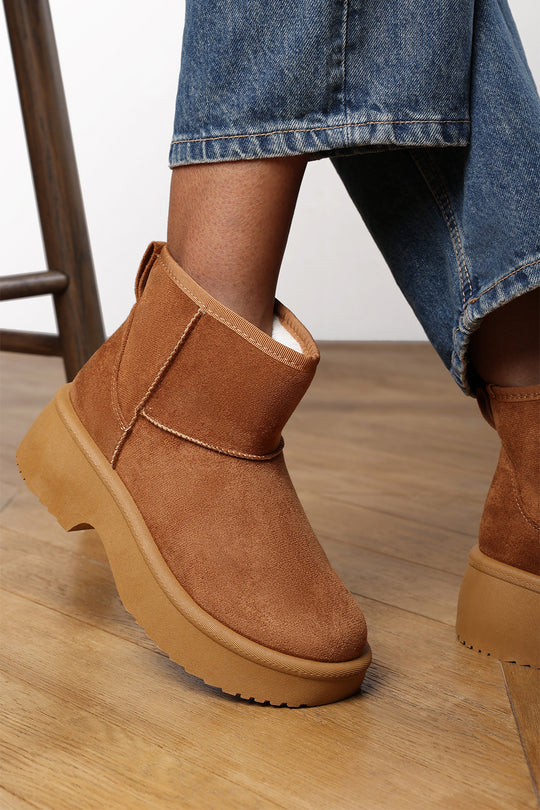 Darcy Platform Ankle Boots in Chestnut Faux Suede