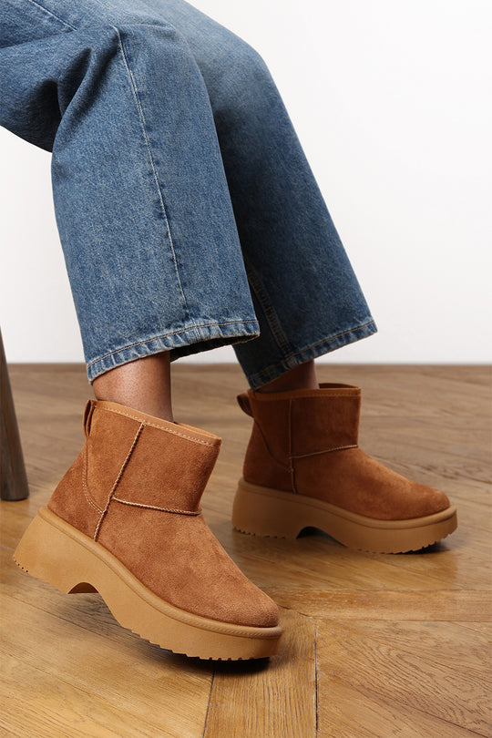 Zandra Chestnut Suede Platform Ankle Boots