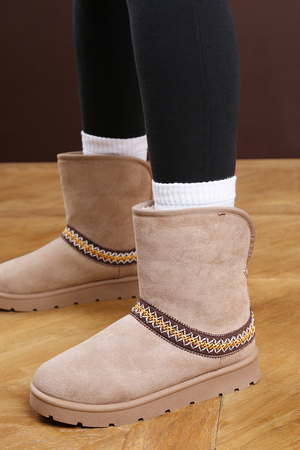 Esme Camel Suede Flat Slippers with Embroidered Trim Detail